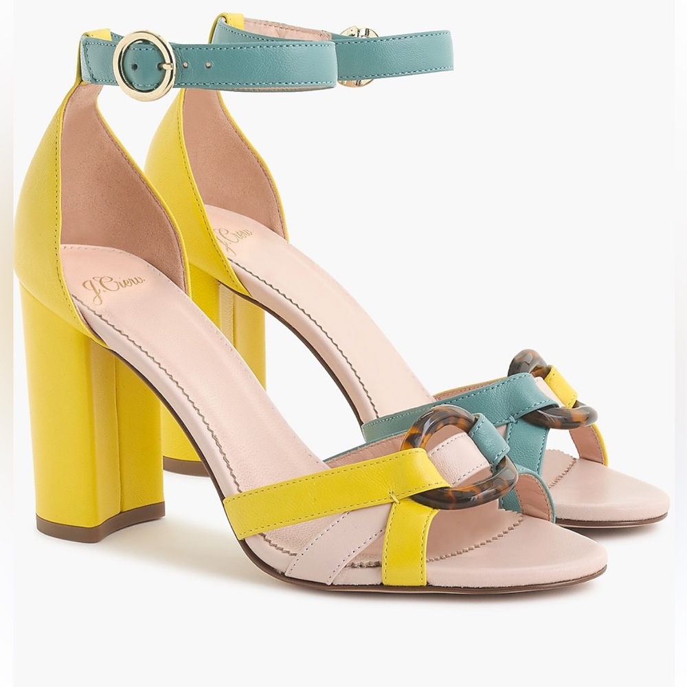 J Crew Leather Italian Colorful Block Heel Sandals